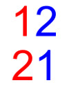 12 écrit avec le 1 en rouge et le 2 en bleu et 21 écrit avec le 2 en rouge et le 1 en bleu