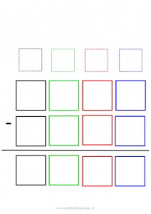 Soustraction par emprunt à 2 lignes et 4 colonnes