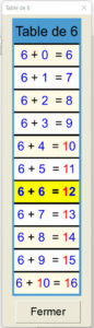 Image de la table d'addition qui s'affiche dans le traitement de texte de libre office