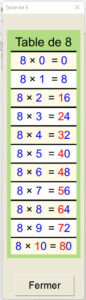 Image de la table de multiplication qui s'affiche dans le traitement de texte Libre Office