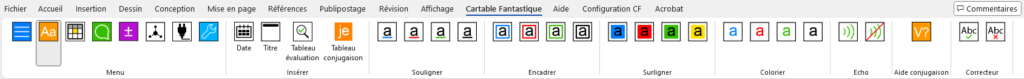 Icônes de la barre Écrire du plug-in Word